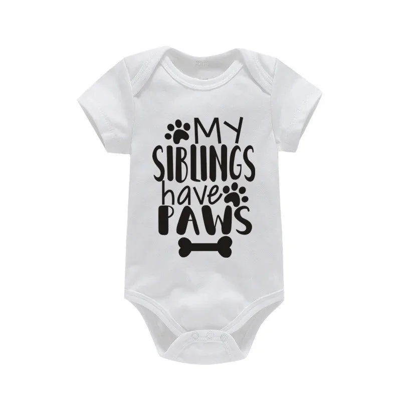 My Siblings Have Paws Newborn Baby Bodysuit Summer Short Sleeve 100% Cotton Jumpsuit Toddler Infant Outfits