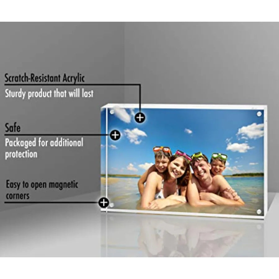 Acrylic Picture Frame - Double Sided Frames with Magnetic Corners - Transparent Acrylic Frames for Desk or Tabletop Display - P