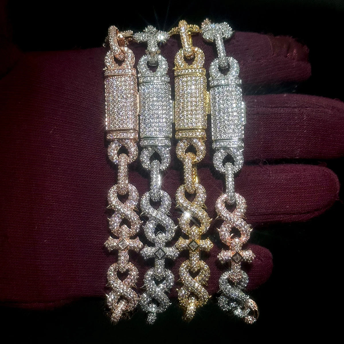 Aokaishen Iced Out Cuban Link Bracelet for Women Cross Infinity Cubic Zirconia Real Gold Plated Hip Hop Jewelry