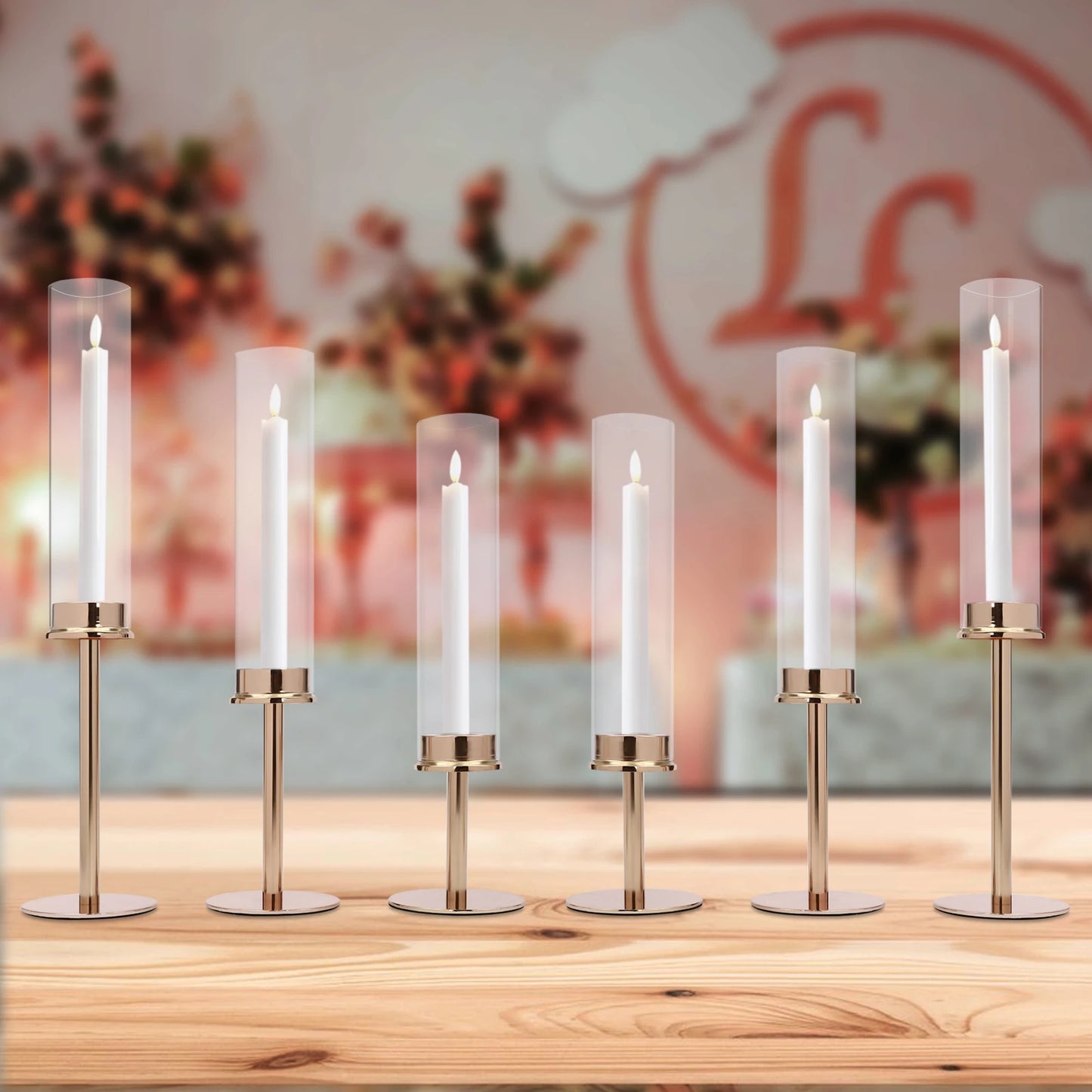 6PCS Candle Holder, Different Heights, Windproof, Gold, Decorative Glass Pillar Candle Holders for Home, Wedding, Party, Dinner