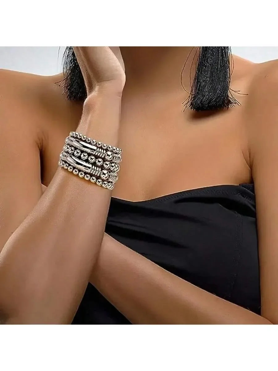 5 pcs Metal Bead Decorative Bracelet With Minimalist Punk Style And Fashionable Men's And Women's Bracelets