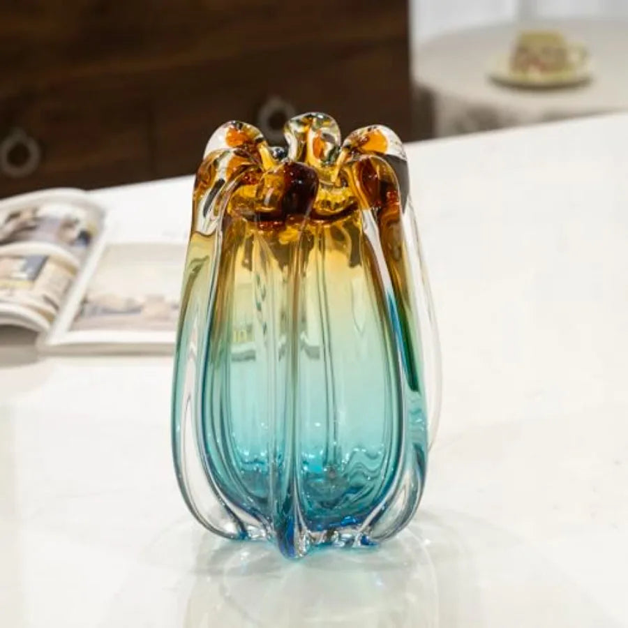 Hand Blown Glass Flower vases, Unique Glass vases, Wide Mouth vases, Small Modern Art Deco Glass vases for Home Living Room