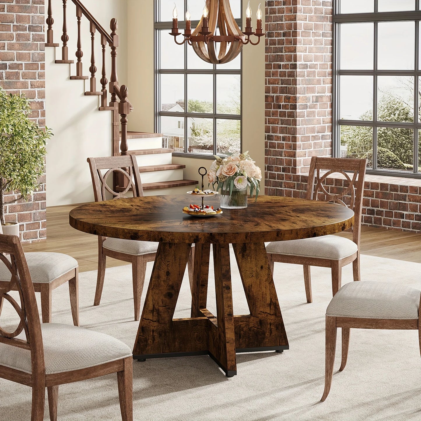 47 Inch Farmhouse Dining Table, Rustic Round Dinner Table for 4, Ideal for Home Dining Room And Living Room, Offering A Countrified Touch to Your Decor