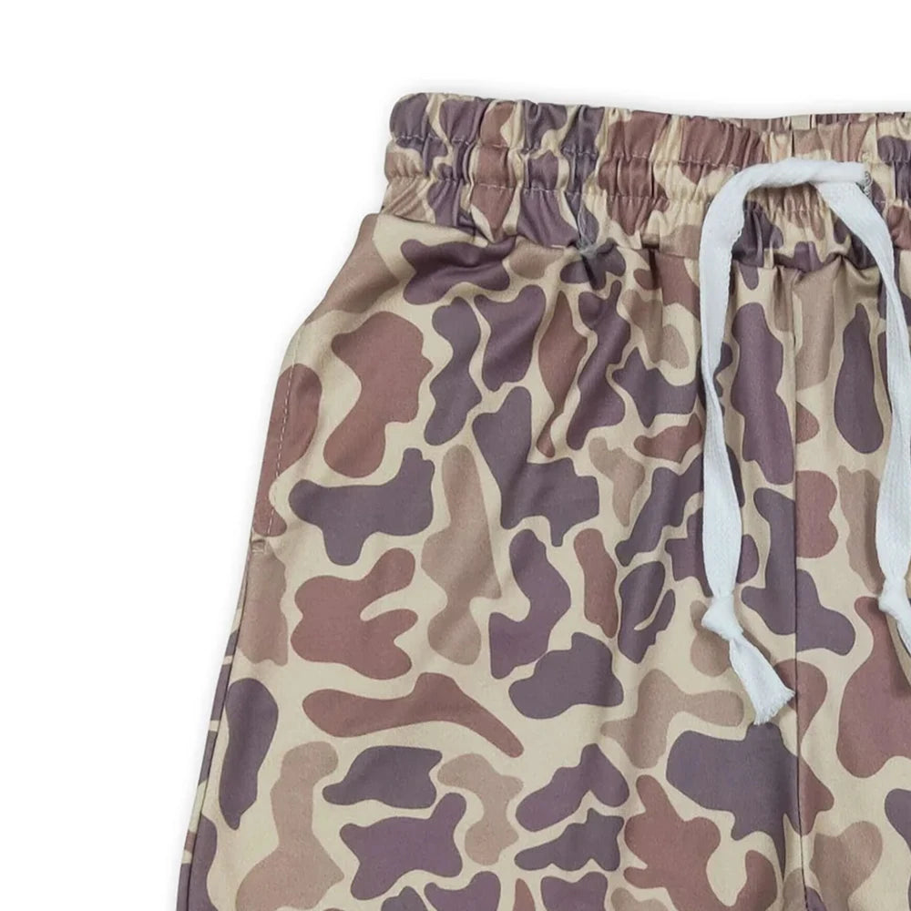 Kids Boys Khaki Camo Elastic Shorts with Pockets Summer Casual Loose Fit Clothing for Boys