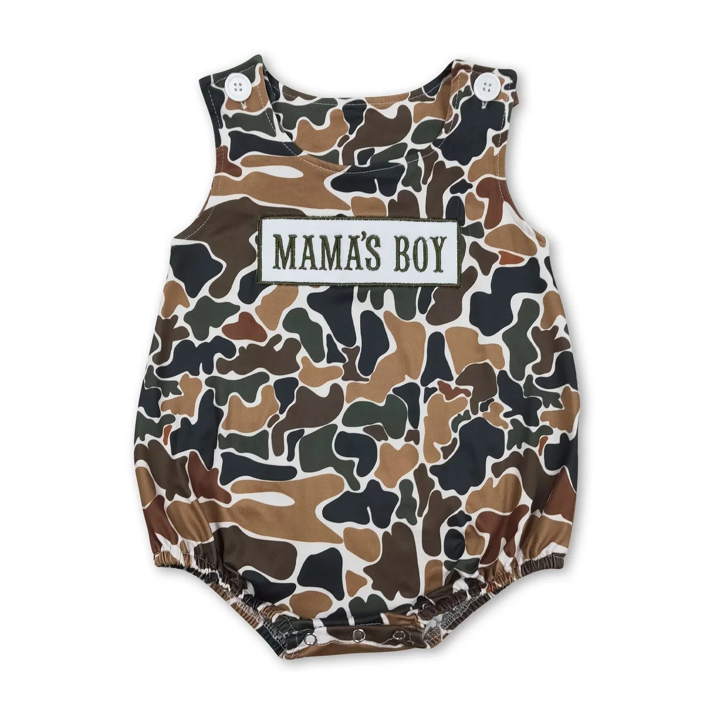 MAMA'S BOY Embroidered Camouflage Baby Romper Sleeveless Infant Outfit Comfortable Soft Fabric Baby Clothing