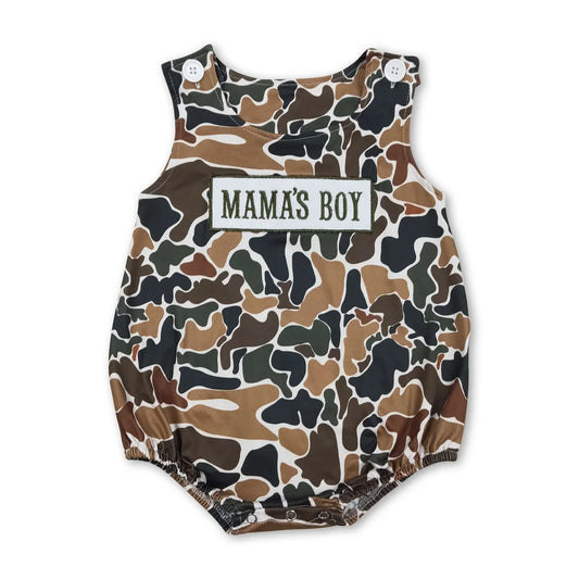 MAMA'S BOY Embroidered Camouflage Baby Romper Sleeveless Infant Outfit Comfortable Soft Fabric Baby Clothing