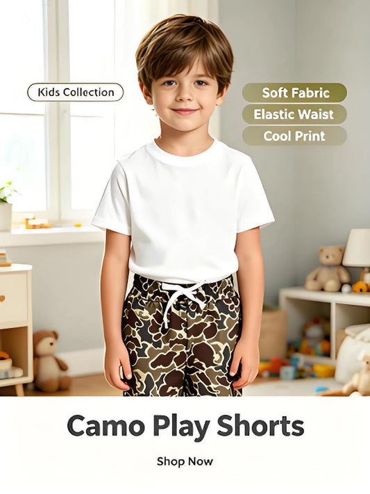 Kids Boys Brown Camo Summer Shorts Breathable Quick Dry Lightweight Moisture Wicking Solid Pattern for Active Boys