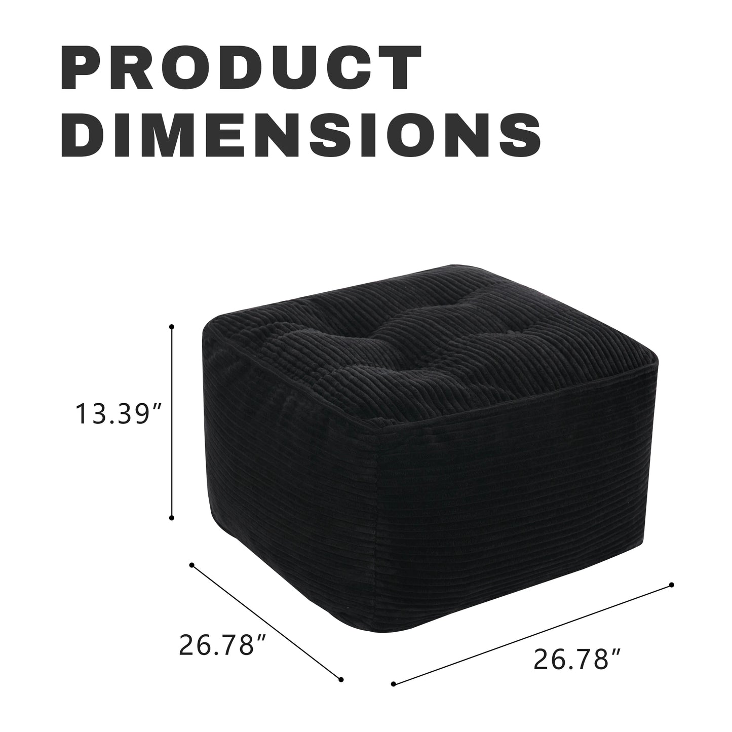 Black Corduroy Square Ottoman Footstool, Tufted Upholstered Footrest for Living Room Bedroom