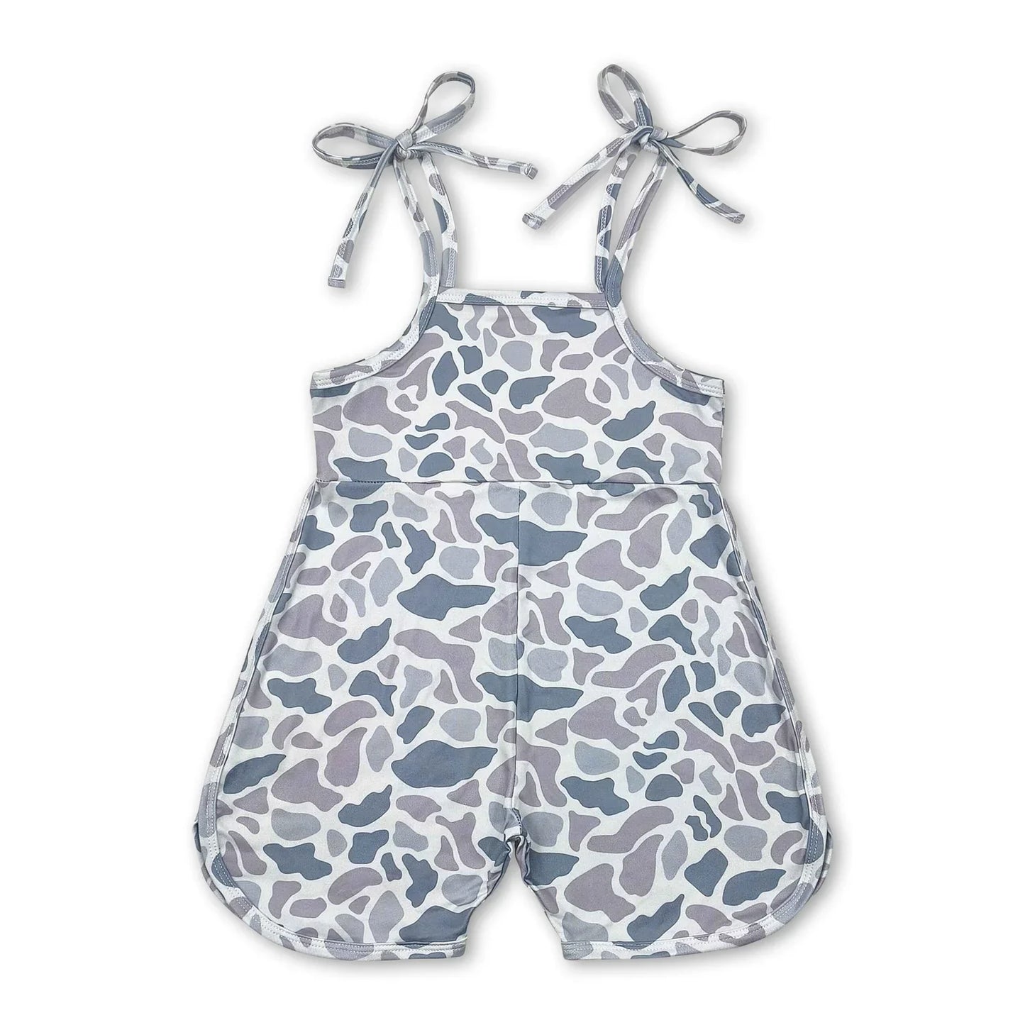 Kids Grey Camo Jumpsuit with Straps Short Length Girls Overall Romper