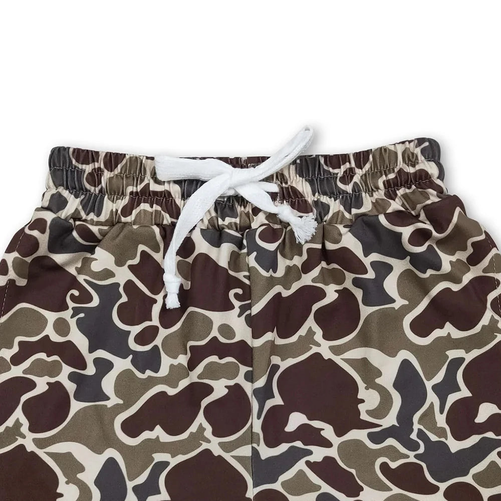 Kids Boys Brown Camo Summer Shorts Breathable Quick Dry Lightweight Moisture Wicking Solid Pattern for Active Boys