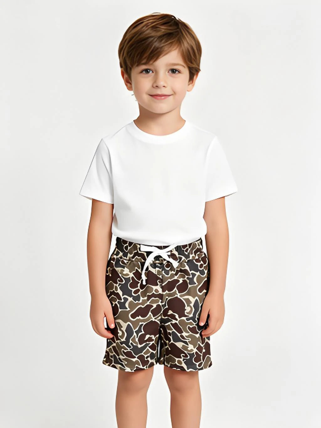 Kids Boys Brown Camo Summer Shorts Breathable Quick Dry Lightweight Moisture Wicking Solid Pattern for Active Boys