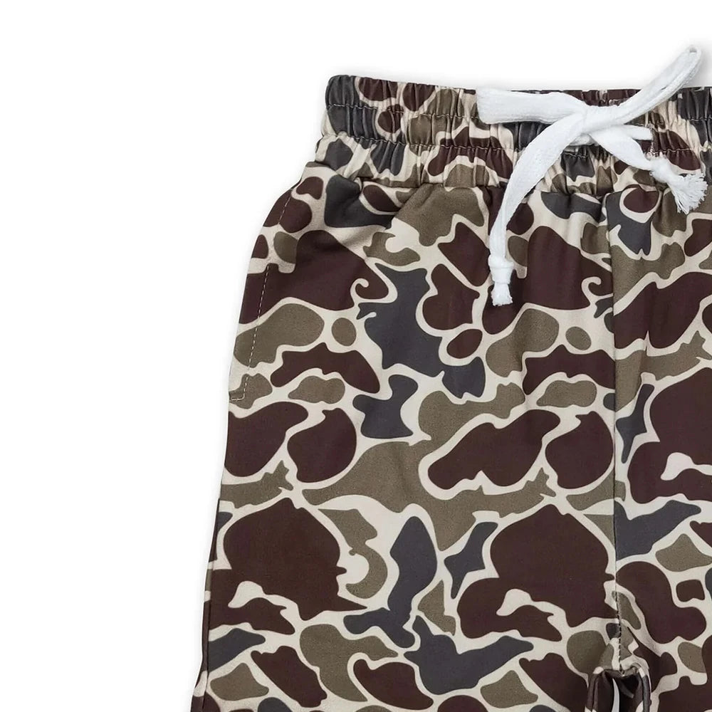 Kids Boys Brown Camo Summer Shorts Breathable Quick Dry Lightweight Moisture Wicking Solid Pattern for Active Boys