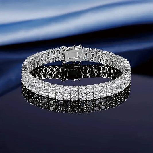 925 Silver 3mm Double Layered Moissanite Tennis Bracelet Double Layered Lab Cultured Diamonds Bracelet 925 Sterling Silver Tenni