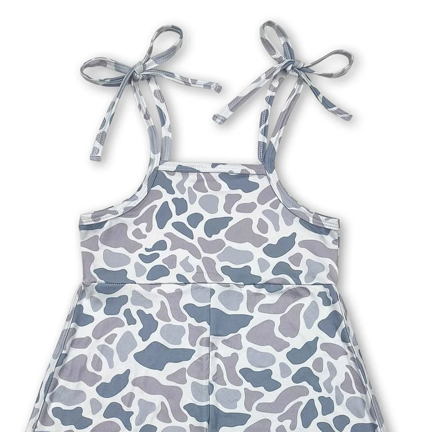 Kids Grey Camo Jumpsuit with Straps Short Length Girls Overall Romper