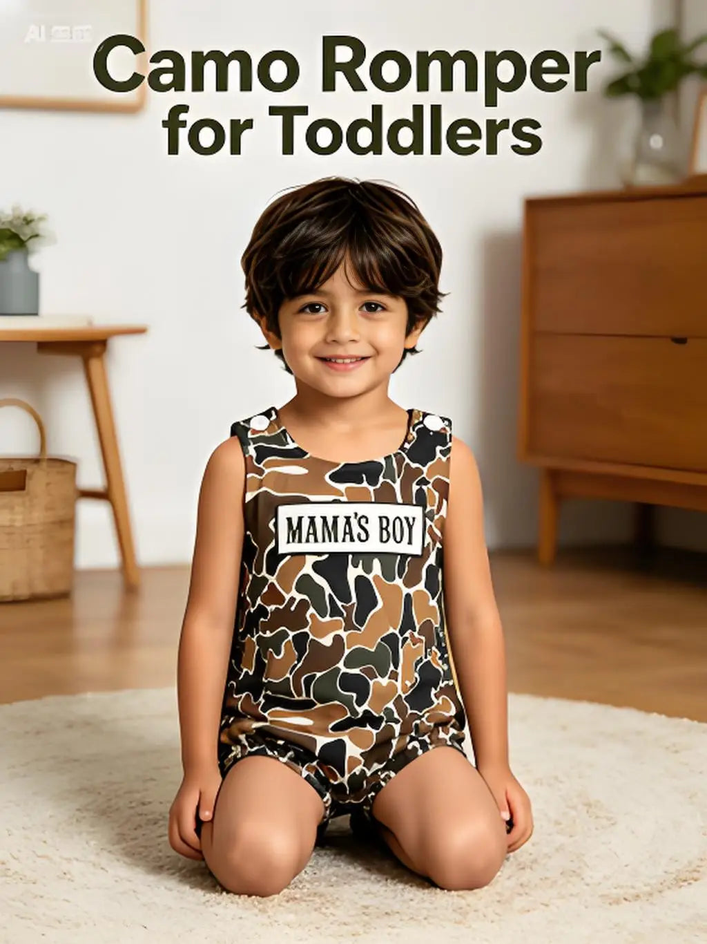 MAMA'S BOY Embroidered Camouflage Baby Romper Sleeveless Infant Outfit Comfortable Soft Fabric Baby Clothing