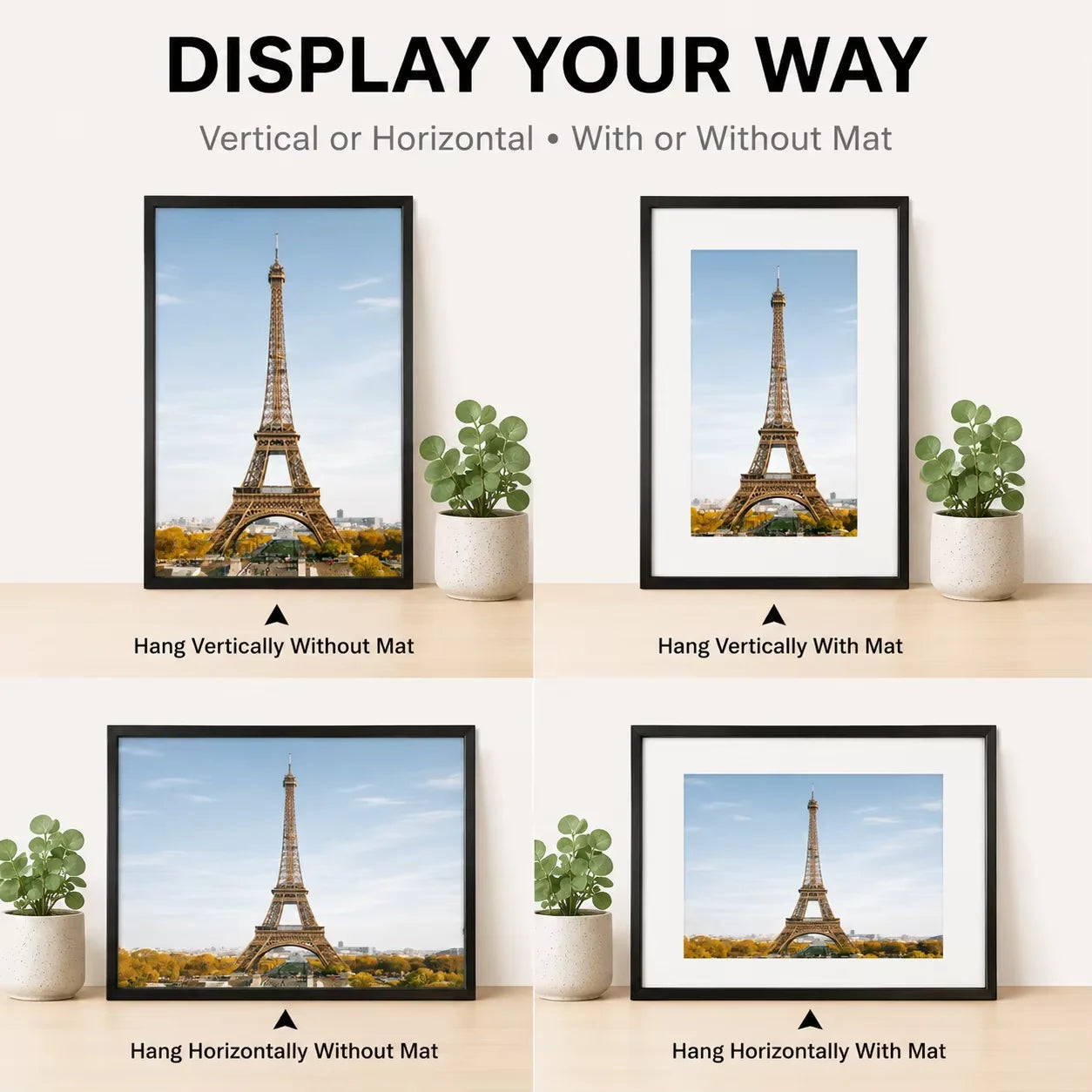 3pcs Modern Black Aluminum Picture Frames Set 30x40cm 40x60cm 50x70cm With Mat For Wall Art Canvas Print Poster Display, Minimalist Gallery Wall Frame For Living Room Bedroom Office Home Decor, Lightweight Easy Mounting Photo