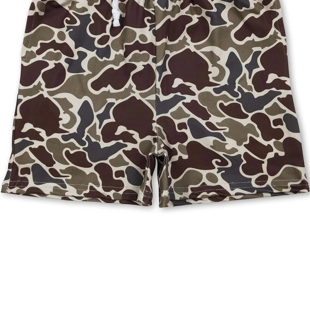 Kids Boys Brown Camo Summer Shorts Breathable Quick Dry Lightweight Moisture Wicking Solid Pattern for Active Boys