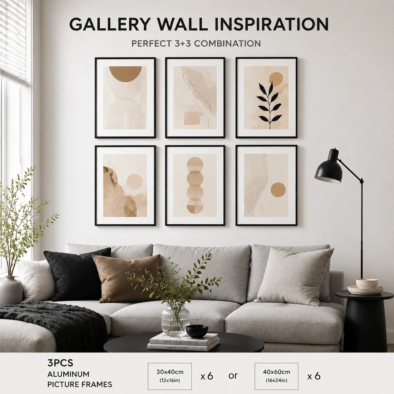 3pcs Modern Black Aluminum Picture Frames Set 30x40cm 40x60cm 50x70cm With Mat For Wall Art Canvas Print Poster Display, Minimalist Gallery Wall Frame For Living Room Bedroom Office Home Decor, Lightweight Easy Mounting Photo
