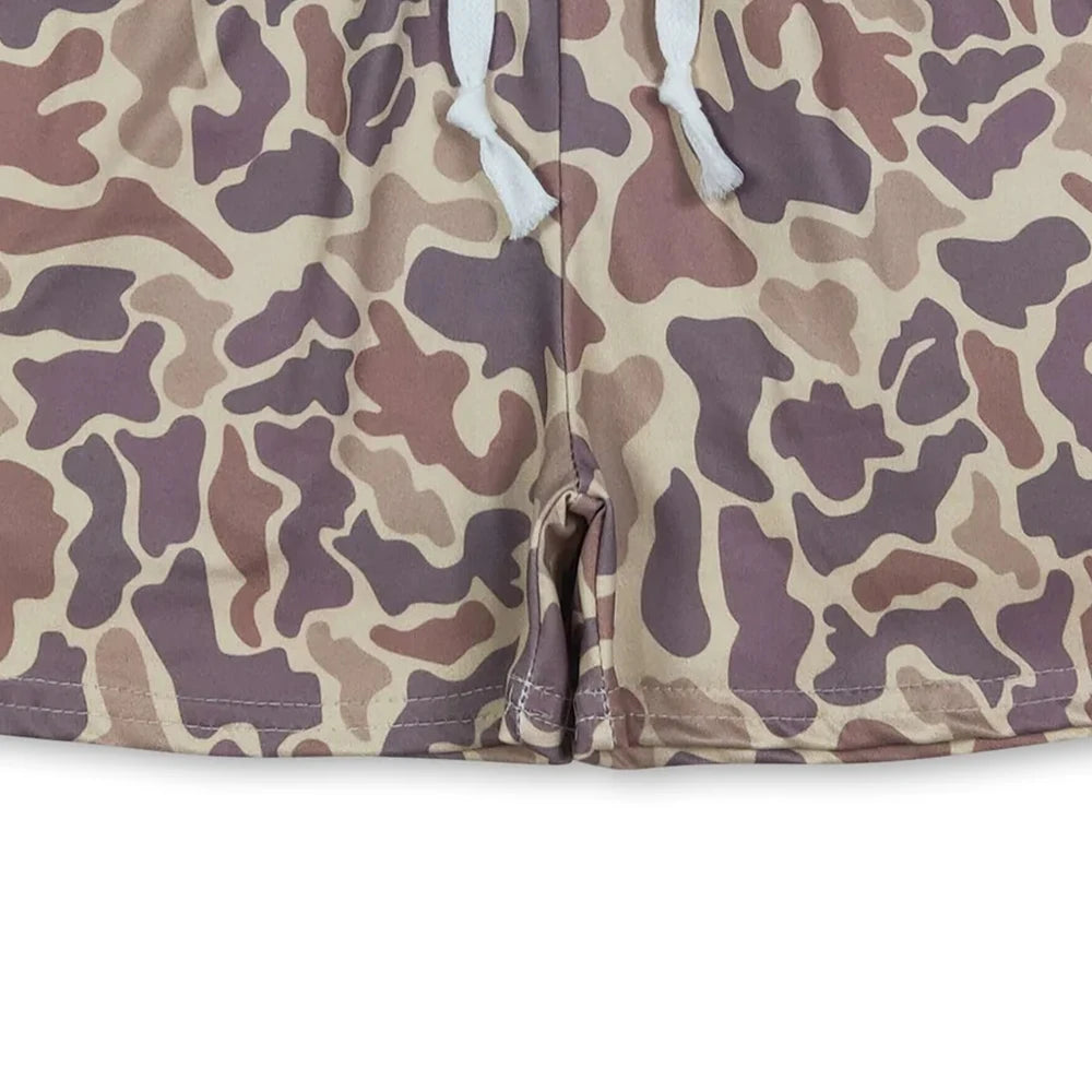 Kids Boys Khaki Camo Elastic Shorts with Pockets Summer Casual Loose Fit Clothing for Boys