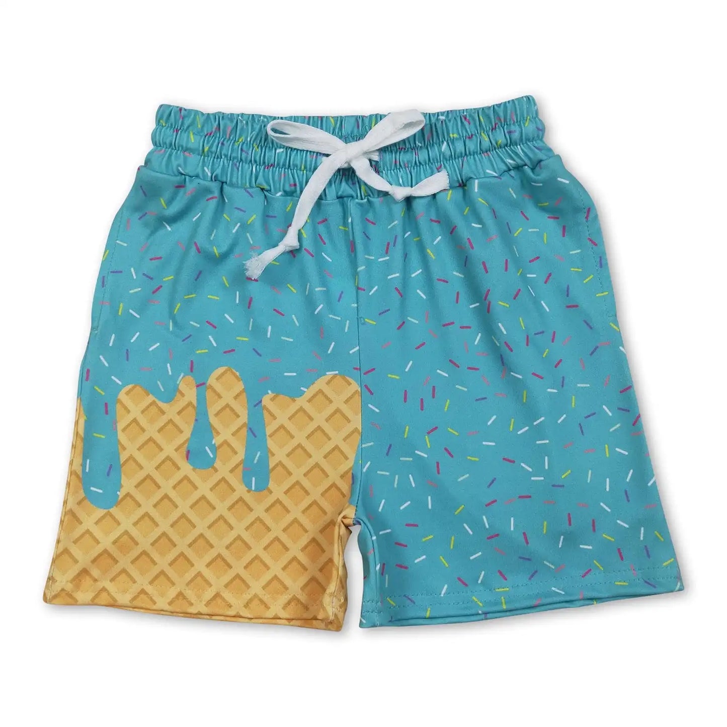 Teal Ice Cream Sprinkle Baby Kids Summer Team Shorts for Active Kids Comfortable Lightweight Clothing