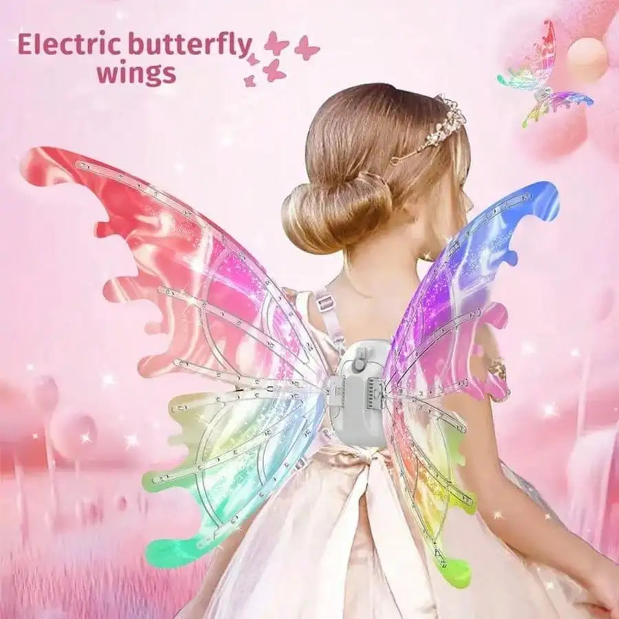 Light Up Electric Fairy Wings for Girls - Moving Butterfly Wings with Music, Sparkly Princess Dress Up Costume for Halloween, Birthday, Xmas Gift  Polyester