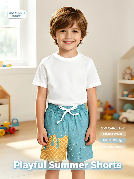 Teal Ice Cream Sprinkle Baby Kids Summer Team Shorts for Active Kids Comfortable Lightweight Clothing