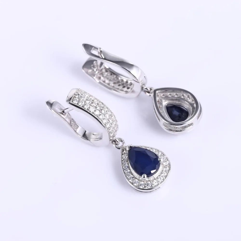 1.29ct Natural Sapphire Gemstone Drop Earrings Solid 925 Sterling Silver Fine Jewelry For Women Wedding
