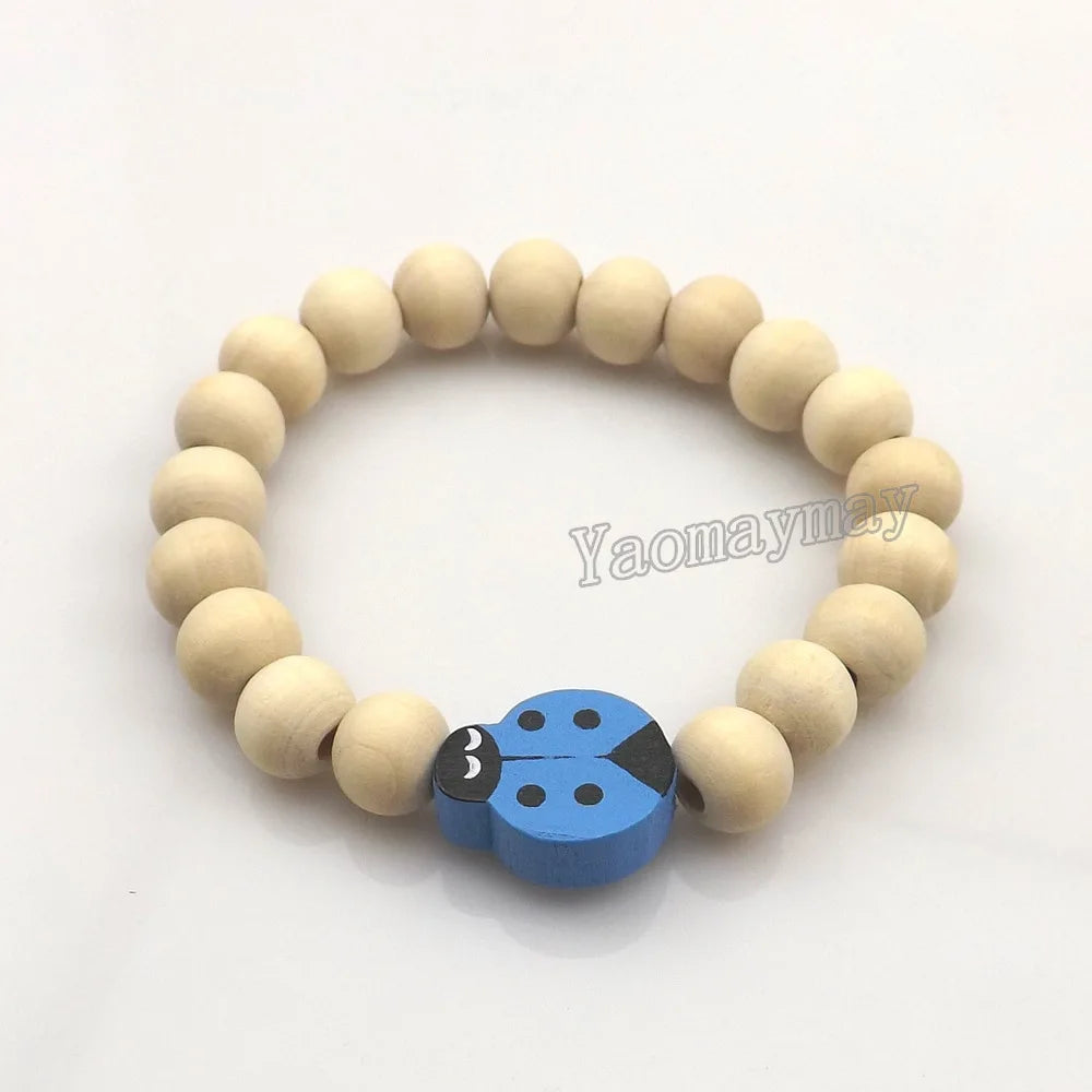 20pcs/lot Pretty Ladybug Wooden Charm Bracelets For Children Cute Gift
