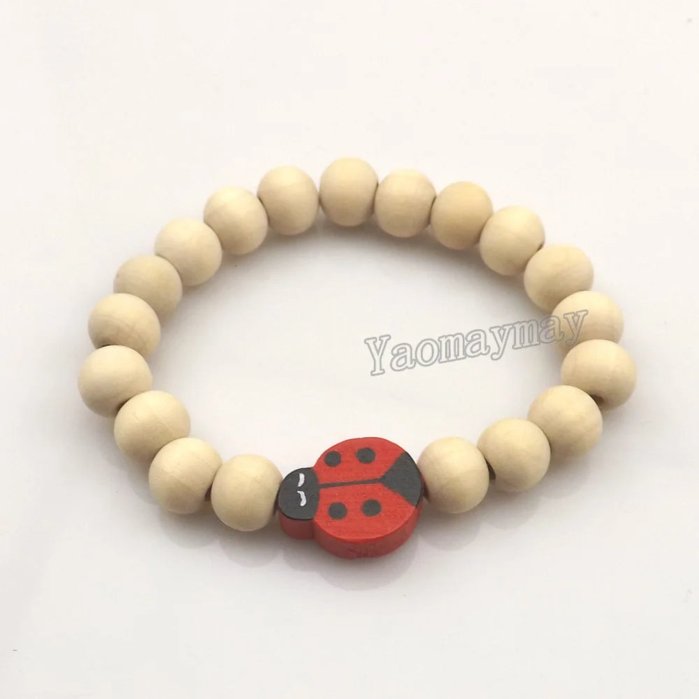 20pcs/lot Pretty Ladybug Wooden Charm Bracelets For Children Cute Gift