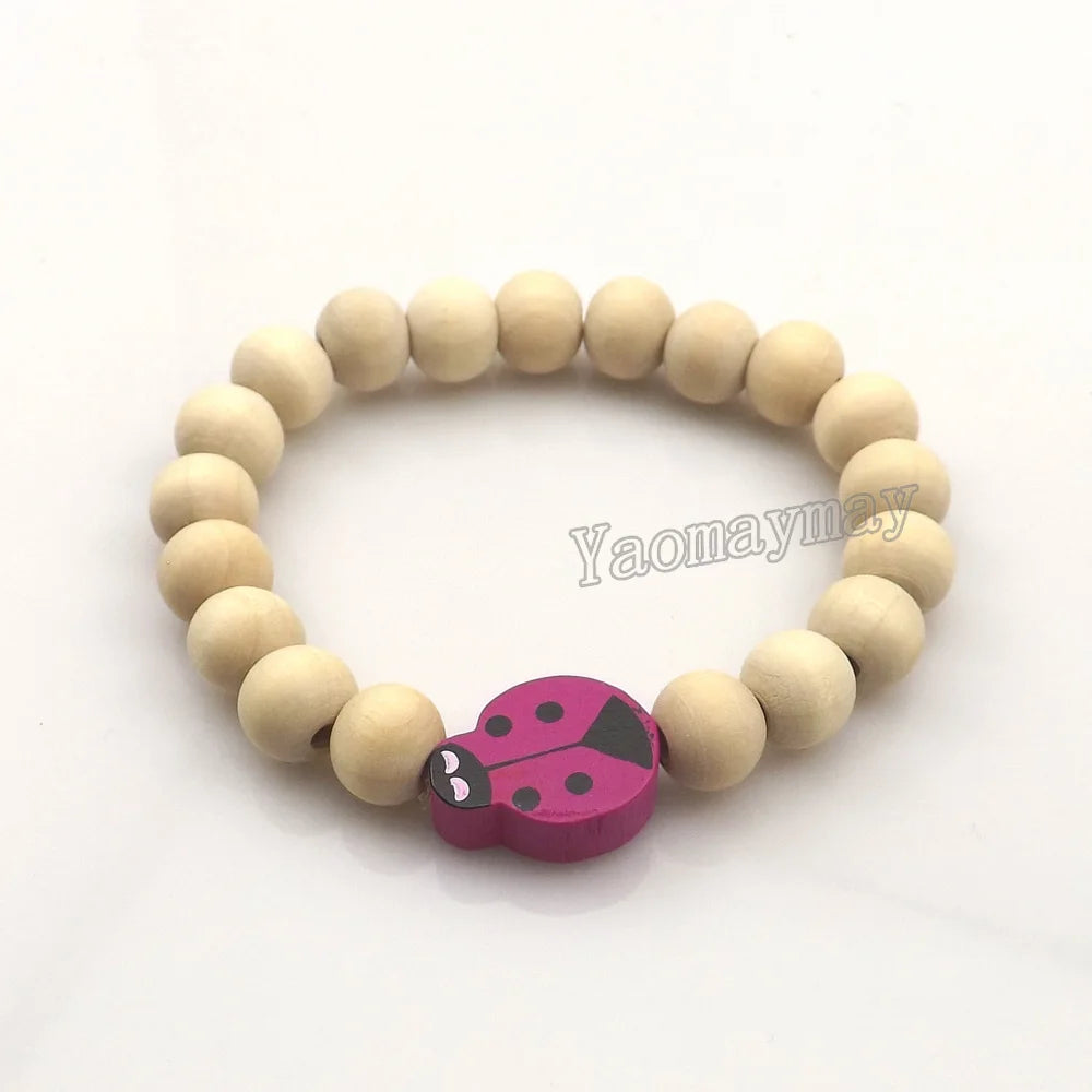 20pcs/lot Pretty Ladybug Wooden Charm Bracelets For Children Cute Gift