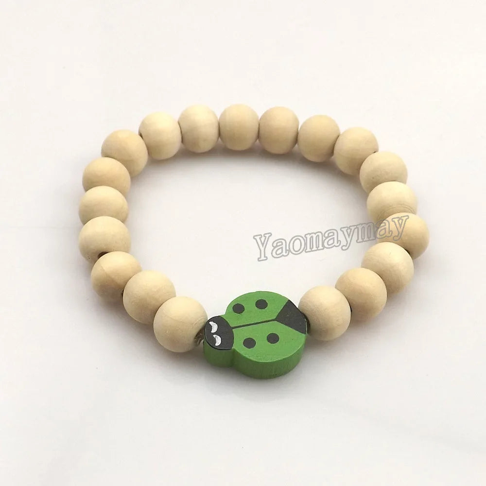 20pcs/lot Pretty Ladybug Wooden Charm Bracelets For Children Cute Gift
