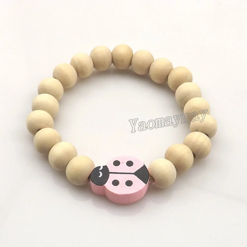 20pcs/lot Pretty Ladybug Wooden Charm Bracelets For Children Cute Gift
