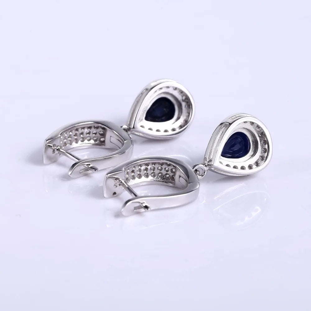1.29ct Natural Sapphire Gemstone Drop Earrings Solid 925 Sterling Silver Fine Jewelry For Women Wedding