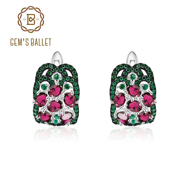GEM'S BALLET 3.0Ct Natural Rhodolite Garnet Gemstone Earrings 925 Sterling Silver Women's Vintage Earrings Fine Jewelry