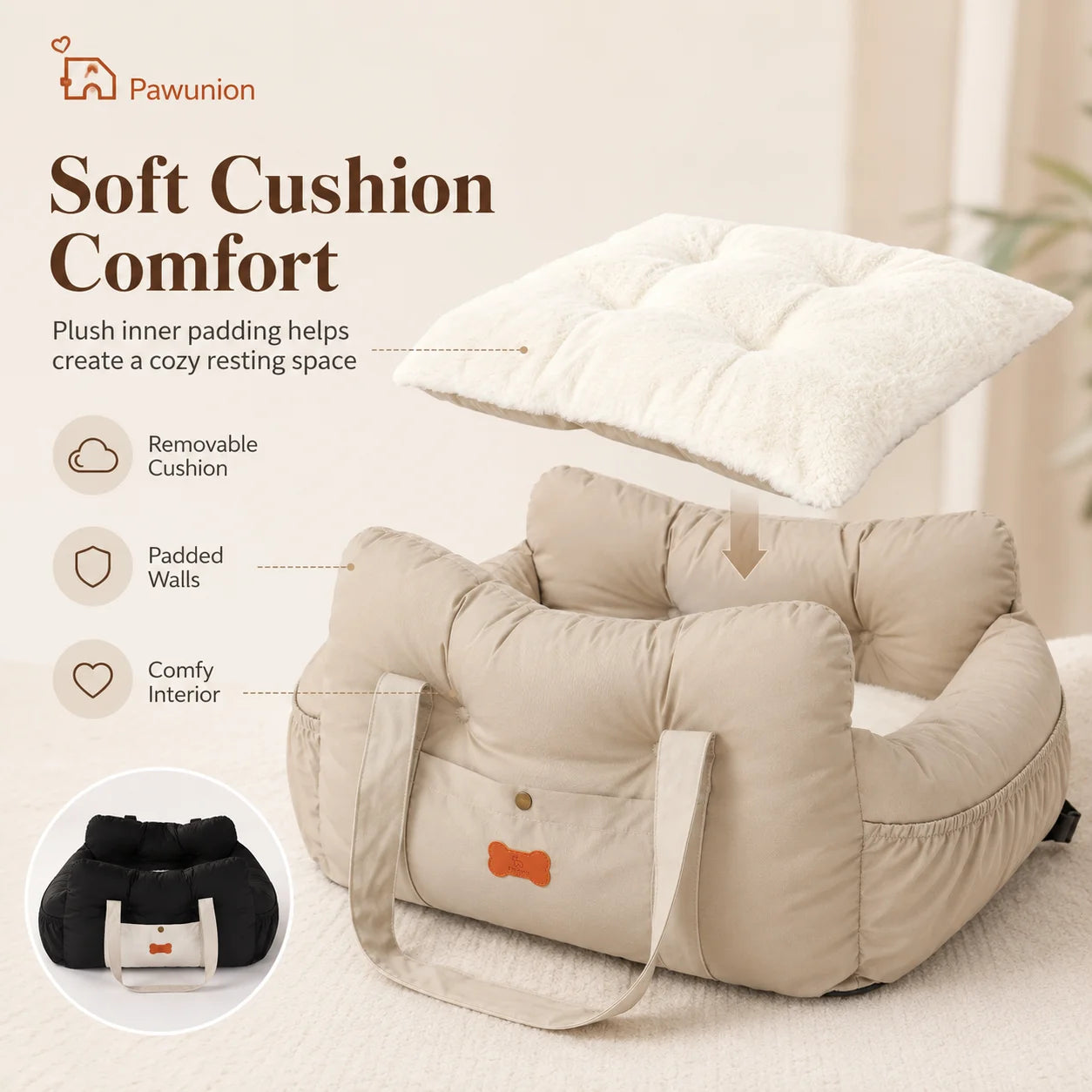 Dog Car Seat for Small Medium Dogs, Portable Pet Booster Seat with Soft Plush Interior, Storage Pocket & Safety Tether, Cozy Travel Bed for Front or Back Seat