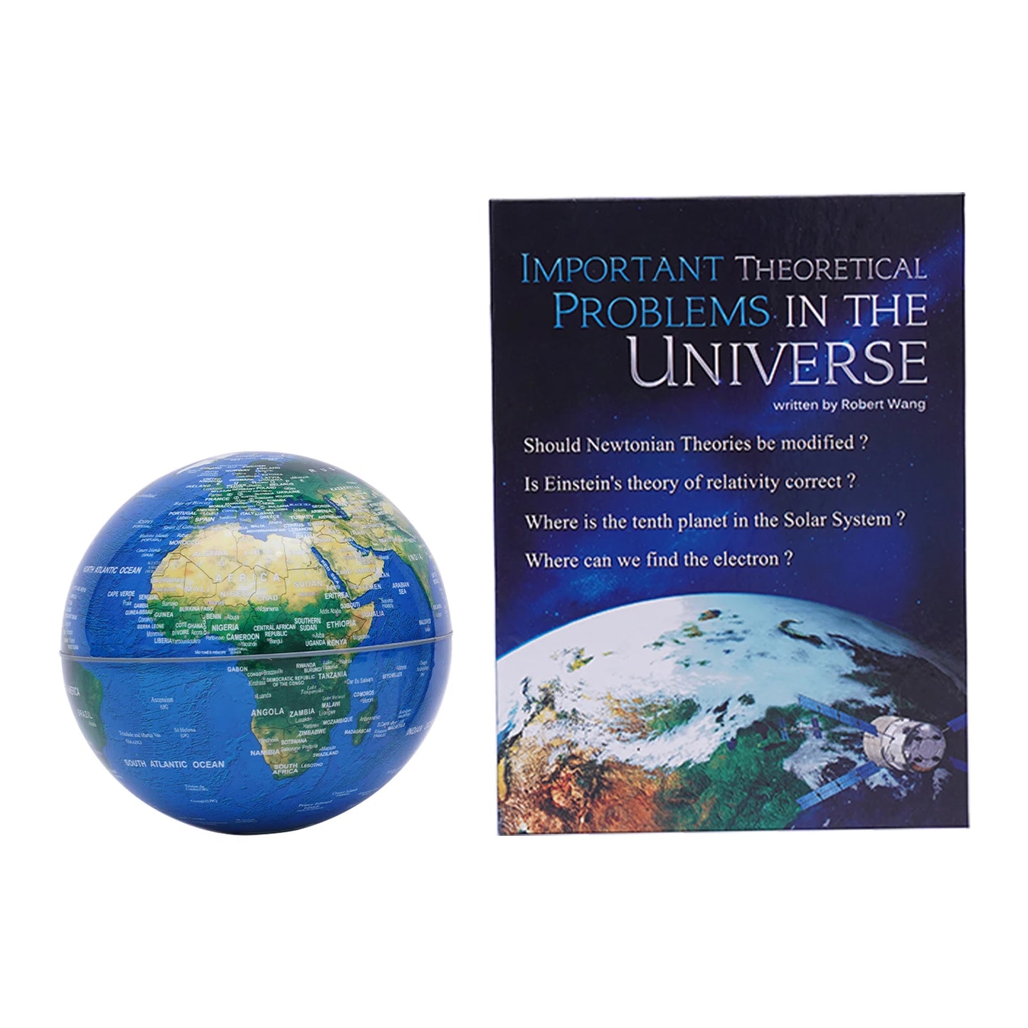 Magnetic Levitation Floating Globe 6 Inch Dark Blue ABS Book Base 100-240V Auto Rotating Geographic Globe Gradient Color LED Light 3-5W Low Power LED Levitating World Map Lamp For Home Office Kids Classroom