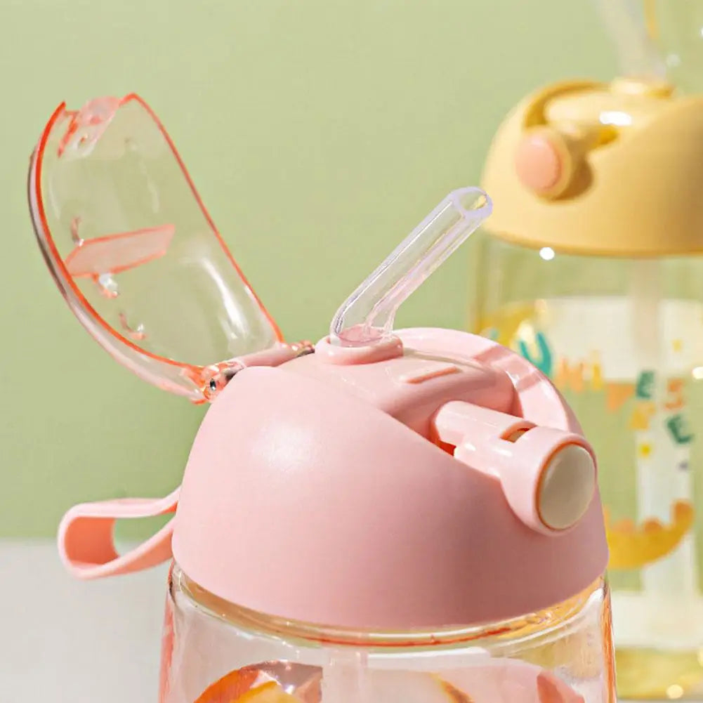 500ml Children's Dinosaur Water Bottle with Silicone Straw Leak Proof Plastic Water Bottle Summer Children's Water Cup