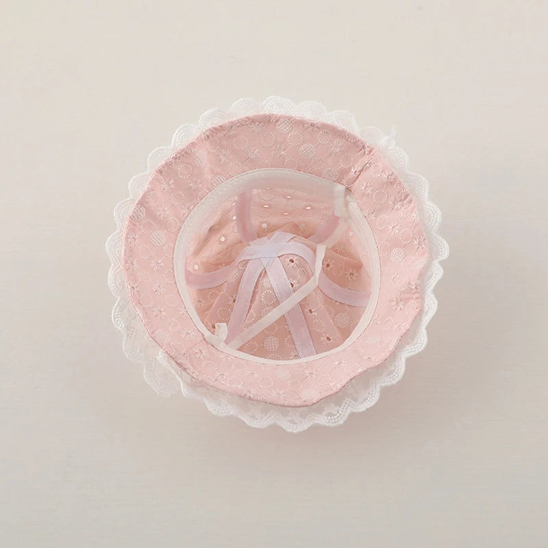 0-12M Infants Lace Fisherman Cap Princess Baby Sunscreen Basin Caps Cute Cherry Bucket Hat Kids Summer Thin Hollow Cotton Visors