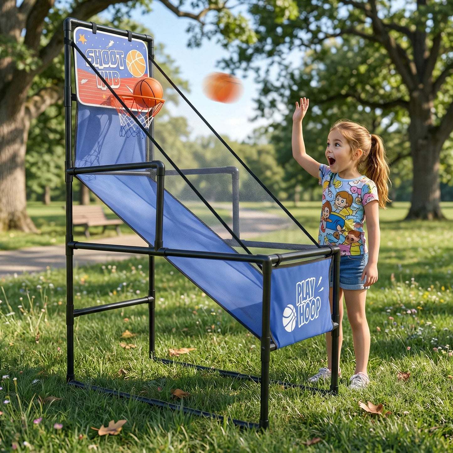 Basketball Arcade Game for Kids Indoor Outdoor Basketball Hoop with 2 Balls & Pump Foldable Stand for Toddlers & Children