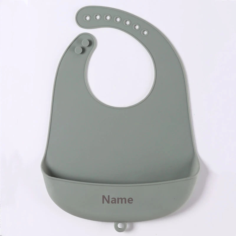 Personalized Name Printing Silicone Bib for Kids Easy-Clean Drool Catcher Boy Girl Holiday Gift Suitable for Infants