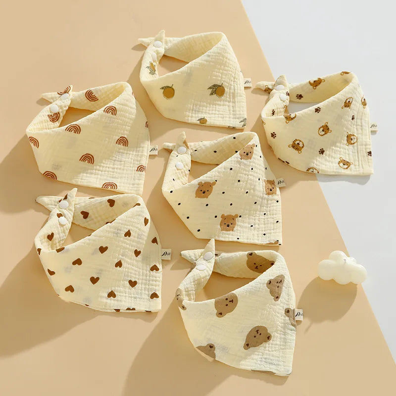 6pcs Cotton Baby Bibs Triangle Scarf 4-layer Gauze Newborn Saliva Towel Anti-spitting Milk Muslin Burp Cloth Babies Accessories