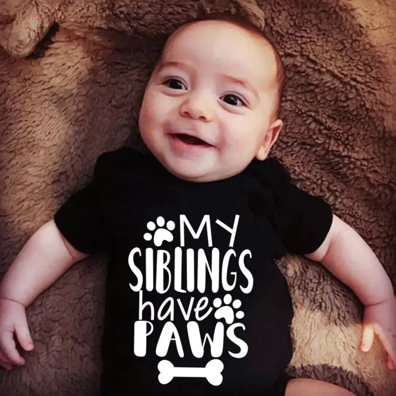 My Siblings Have Paws Newborn Baby Bodysuit Summer Short Sleeve 100% Cotton Jumpsuit Toddler Infant Outfits
