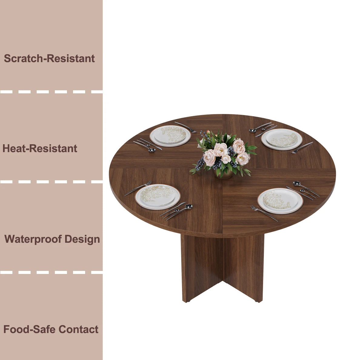 120CM Wooden Dining Table Nordic Study Lounge Garden Designer Dining Table Writing Service Mesas De Jantar Kitchen Furniture for 4-6 People Brown