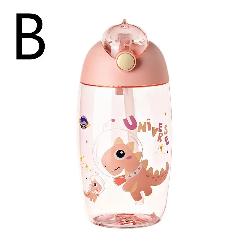 500ml Children's Dinosaur Water Bottle with Silicone Straw Leak Proof Plastic Water Bottle Summer Children's Water Cup