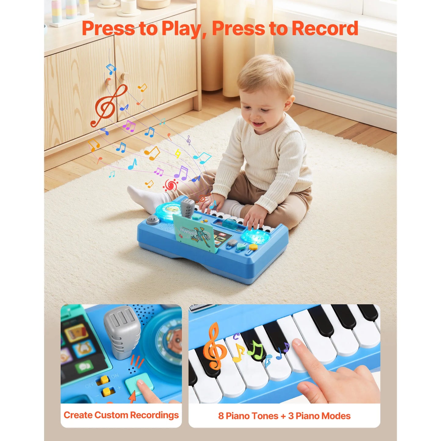 SucceBuy Baby DJ Playset for Toddlers with 133 Sound Sources Recording and LED DJ Turntable Baby Activity Table for Birthday