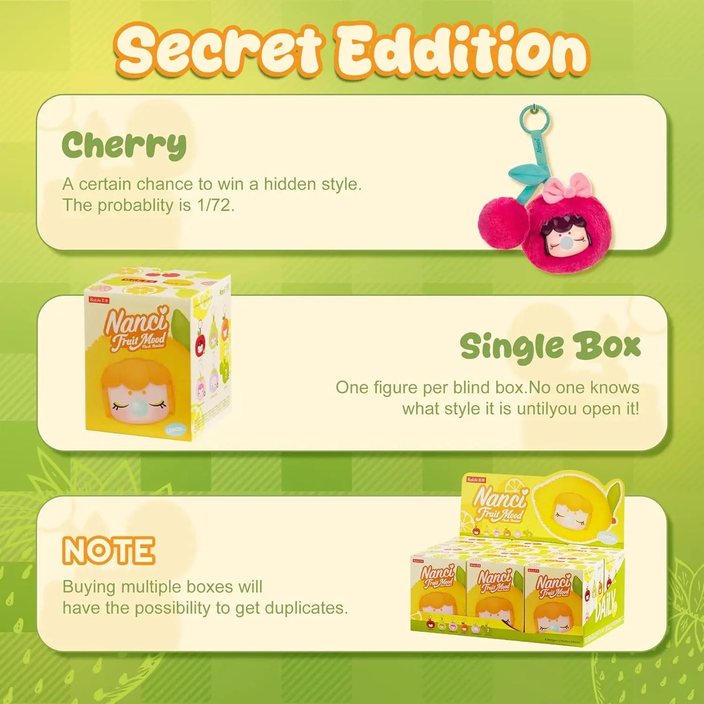 Rolife Plush Blind Box Nanci's Fruit Mood Action Figure Collectible Plush Doll Toys Surprise Box Gift for Kids Friends Adults
