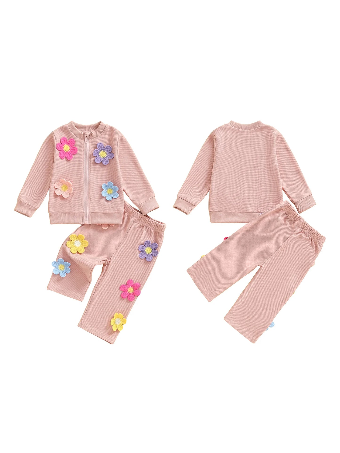 Toddler Girl Winter Outfits 3D Flower Hooded Coat Elastic Waist Leggings 2 Pcs Set for Cold Weather Style