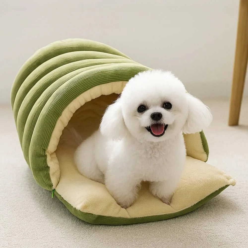 Cozy Winter Cave Dog Bed: Enclosed Plush Cover for Dogs and Cats, Removable Washable, Suitable for Small to Large Pets