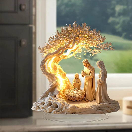 1Pc Easter 2D Nativity Scene Figurine Tabletop Decor Nativity Figurines Set Home Decoration Church Gift
