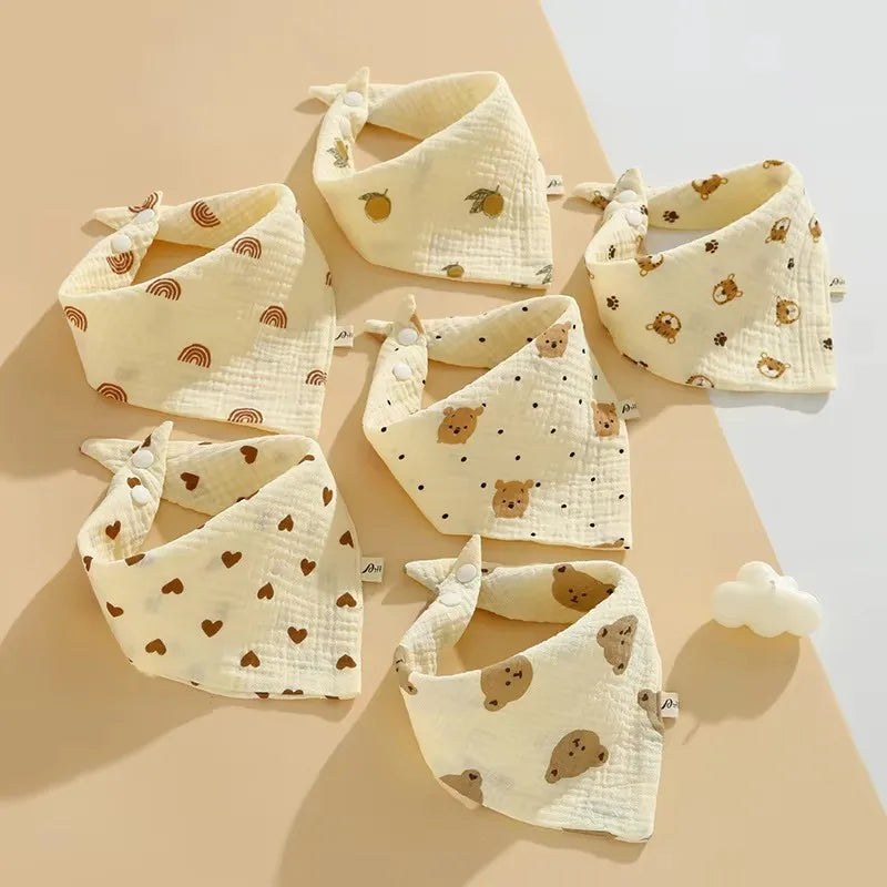 6pcs Cotton Baby Bibs Triangle Scarf 4-layer Gauze Newborn Saliva Towel Anti-spitting Milk Muslin Burp Cloth Babies Accessories